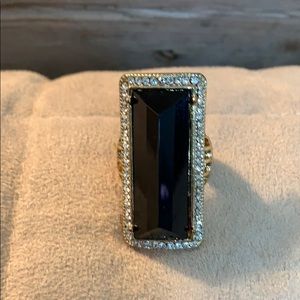 Black Onyx look & rhinestone fashion ring